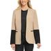 Womens Blazer Kiss-Front Colorblock Collarless Jacket 6