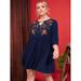 Women's Plus Size Keyhole Neck Floral Embroidery Smock Dress