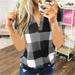 Ladies Spring and Autumn Shirt Plaid Printed V-neck Short-sleeved Shirt T-shirt