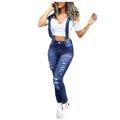 Spftem Women's Washed Denim Bib Jeans Overalls Casual Ripped Denim Jumpsuits Rompers