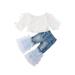 Wallarenear 2PCS Baby Girls Off Shoulder Ruffle Tops Lace Flared Pants Outfits