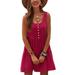 Avamo Women Solid Dress Casual Round Neck Mini Dress Summer Beach Ruffle Dress Casual Loose Dress