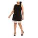 BETSEY JOHNSON Womens Black Eyelet Solid Sleeveless Boat Neck Knee Length Shift Wear To Work Dress Size 16W