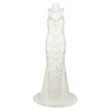 Theia Embellished Starp Zipper Back Bodycon Mermaid Mesh Dress-IVORY