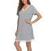 Avamo Women's Short-Sleeve V-Neck Swing Dress Summer Holiday Lounge Dress Ladies Plain Color Tunic Dress Gray S