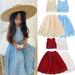 2pcs Summer Kids Suit Set Solid Color Round Neck Sleeveless Top + Long Skirt Outfits Clothes