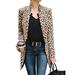 Listenwind Women's Casual Long Sleeve Slim Office Blazer Suit with Stand Collar--Leopard Print Open Front Jacket Coat Mid-Length Cardigan for Women