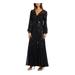 R&M RICHARDS Womens Black Embellished Long Sleeve V Neck Full-Length Fit + Flare Formal Dress Size 4P