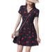 Wuffmeow Women Summer Floral Print V-neck Bohemia Dress Ladies Lace Up Short Sleeve Dress High Waist Fashion Mini Dress