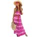 Daciye Tie Dye Stripe Lady Sleeveless Strap Summer Beach Long Dress (Rose Red XL)