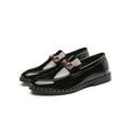 LUXUR Mens Casual Shoes - Man Made Artificial Leather Slip On Classic Loafers with Metal Buckle Bright Black