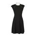 London Times Embellished Crew Neck Cap Sleeve A-Line Zipper Back Crepe Dress-BLACK