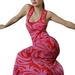 Moobom Sexy Long Dress V Neck Summer U-neck Pink Off Shoulder Beach Split Ladies Y2K Midi Women Sleeveless Dresses