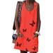 Women Casual Mini Dress Boho Butterfly Printed Sleeveless Scoop Neck Party Tunic Long Tops Loose Buttons Summer Beach Holiday Dresses