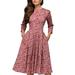 Wallarenear Women Vintage A-Line Dress Tunic Long Sleeve Floral Print Sundress