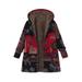 O-NEWE 3 Colors Vintage Thicken Printed Zipper Hooded Pockets Coats for Women