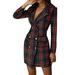 Pudcoco Women Women Suit Dress Double Breasted Plaid Slim Spring Clothing