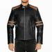 NomiLeather black leather jacket mens leather jacket and genuine leather jacket men (Black With Light-Brown Strip ) X-Small