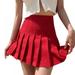 Women High Waisted Plain Pleated Skirt Skater Tennis School Uniforms A-line Mini Skirt Lining Shorts Skirt