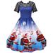 Selfieee Women's Short Sleeve Pleated Vintage Christmas Dress Xmas Rockabilly Cocktail Party Dress 40377 Blue XXX-Large