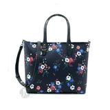 Tory Burch (50663) Kerrington Zip Tote Navy Pansy Bouquet Leather Hand Bag