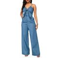 Musuos Women's Denim Jumpsuit High Waist Wide Leg Long Pants Romper Jeans Overalls