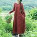 Meterk Vintage Women Cotton Linen Dress Floral Print Long Sleeve Boho Loose Long Maxi Dress Dark Blue/Green/Burgundy