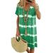 Jocestyle Women V Neck Short Sleeve Tie Dye Dress Print Summer Mini Dress (Green L)