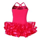 Wenchoice Hot Pink Sequins Cross Back Ribbon Ballet Dress L(5-6Y)