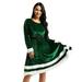 Womens Ladies Soft Velvet Scoop Neck Long Sleeves Mrs Santa Claus Costume Adults Christmas Fancy Dress Outfit
