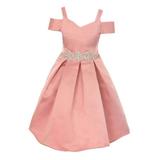 Crayon Kids Girls Rose Cold Shoulder Rhinestone Bow Dress