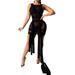 Women Ribbons Mesh See Through Bodycon Lace-up Party Dress Clubwear