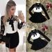 Formal Elegant Women Ladies Evening Party Dress Long Sleeve Lace Floral Bow Straight High Waist Mini Dress