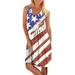 Sexy Dance Women 4th of July Mini Dress USA Flag Sleeveless Round Tank Dress Summer Beach Casual Sundress