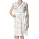 TOMMY HILFIGER Womens Beige Floral Sleeveless V Neck Knee Length Wrap Dress Party Dress Size: 8