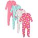 Gerber Baby & Toddler Girls Snug Fit Cotton Footed 1pc Pajamas, 4-Pack (0/3M-5T)