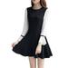 Office Ladies Color Block Casual Mini Dresses Workwear Black White Patchwork Flare Sleeve Long Sleeve Dress