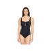 Coastal Blue Women's Plus Size Control Swimwear Lattice Detail One Piece Swimsuit, Black, 1X