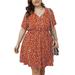 Sexy Dance Women's Summer Casual Dress Short Sleeve Polka Dots V Neck Short Dress Button Down Ruffle Midi Dress Red 3XL(US 22-24)