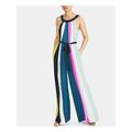 RACHEL ROY Womens Navy Belted Color Block Sleeveless Halter Wide Leg Party Jumpsuit Size XS