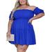 UKAP Women Plus Size Solid Color Ruffled Sleeve Dress Off Shoulder Strapless Pleated Swing Dresses Summer Beach Sundress