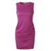 New Women's Casual Crewneck Ruched Sleeveless Tank Bodycon Shirt Short Mini Dresses Solid Color Dress Irregular Dress