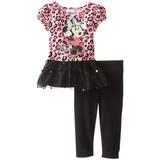 Disney Baby Girls' Minnie Mouse 2 Piece Print Short Sleeve Legging Set, Black, 12 Months