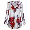 Julycc Plus Size Women Long Sleeve Floral Print V Neck T Shirt Blouse