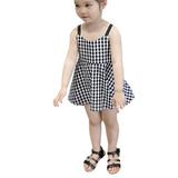 Baby Girls Summer Dress Kids Sleeveless Black & White Plaid Sling Skirts Children Princess Dresses