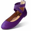 Womans Strap Shoes Ballerina Shoes Shoes Ballet Ankle Strap Elastic Low Cut Comfy Dress Wear Work Slip On Flats Driving Round Toe Slip-on Purple,sv,7