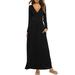 Women's Autumn Long Sleeve V-Neck Wrap Waist Pockets Pleated Dress Evening Party Maxi Dresses Plain Floral Leopard Printed Boho Sundress