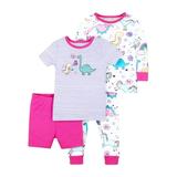 Little Star Organic Baby & Toddler Girl 100% organic Cotton Snug Fit Pajamas, 4-Piece Set