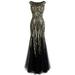 Angel fashions Women's Pattern Sequin Bateau Cap Sleeve Flapper Mermaid Evening Dress