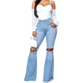 Women's Vintage High Waisted Flared Bell Bottom Casual Trendy Jeans Ripped Denim Pants Jeans